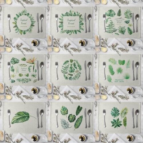 Green Leaves Pattern Table Mat Kitchen Decoration Monstera Leaves Placemat Table Napkin For Wedding Spring Table Mat
