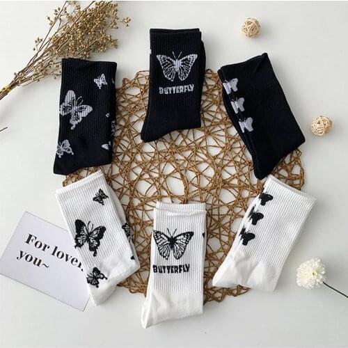 Fashion Kawaii Hip-hop Style Cute Streetwear Harajuku Butterfly Print Cool Socks