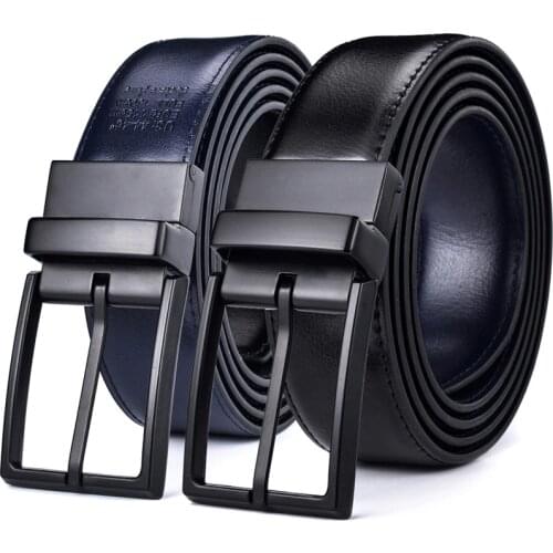 Mens Leather Reversible Belt - Classic & Fashion Designs Two in One Belts With Rotated Buckle Ceinture Size 75-160cm