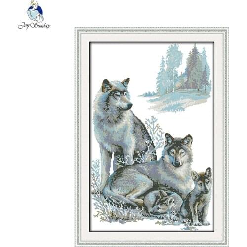 Joy Sunday A wolf family Pattern Craft Needlepoint Stitches Chinese Cross Stitch Kits For Embroidery Needlepoint Set