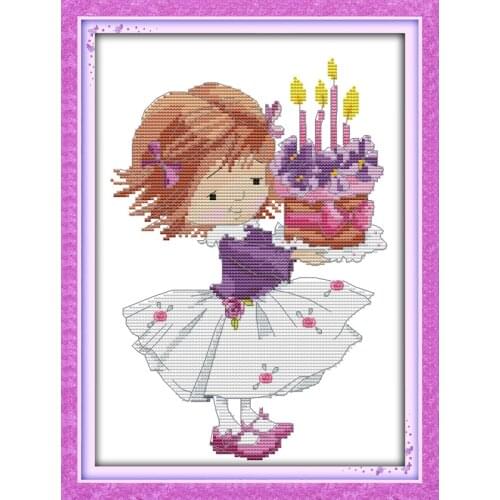 Happy birthday-sweet Girl Chinese Cross Stitch Kits Ecological Cotton Stamped Printed 11CT DIY Gift Wedding Decoration For Home