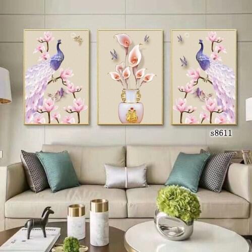 3-piece set Chinese Simple Decorative Painting Elk Modular Picture Mural Living Room Canvas Painting Frameless Painting