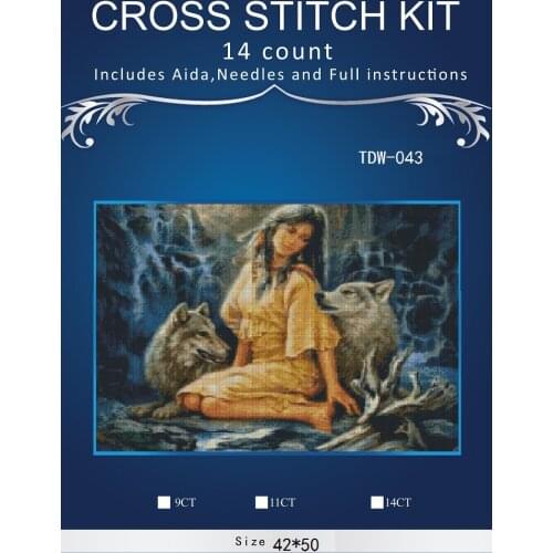ONEROOM Embroidery Counted Cross Stitch Kits Needlework - Crafts 14 ct DMC Color DIY Arts Handmade Decor - Wolf and girl