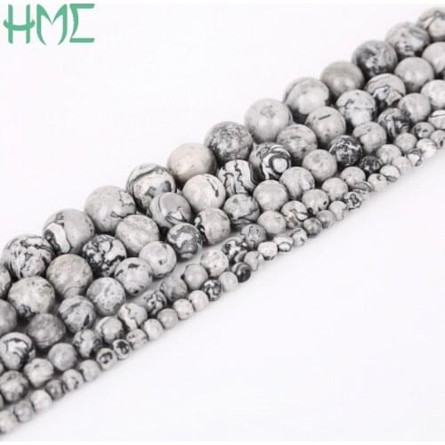 Wholesale Natural Grey Map Stone Beads Snowflake Obsidian Beads For Jewelry Making DIY Bracelet Necklace 4mm 6mm 8mm 10mm 12mm