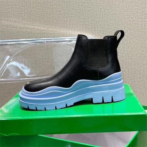 Autumn Women Ankle Boots Genuine Leather Chelsea Boots Non-Slip Casual Womens Martin Boots Flat Platform Ladies Shoes