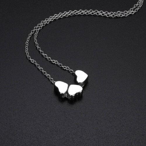 Three Love Peach Heart Necklace Petite Heart Necklace Clavicle Chain Ladys Stainless Steel Heart Pendant Necklace бижутерия #40