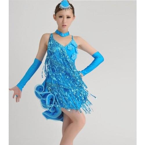 New girl fashion Tuxedo Latin dance dress customize woman tassel sequin Rumba Samba tango dance competition performance costumes