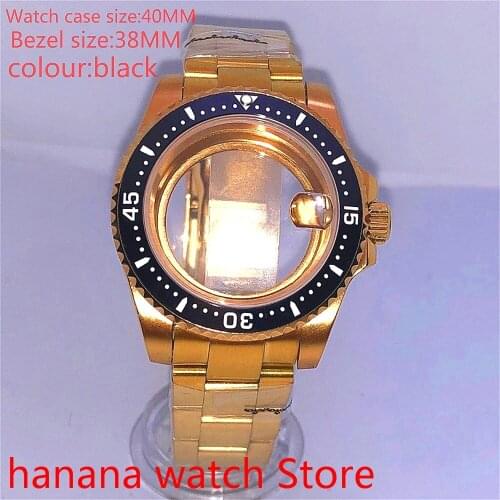 Suitable for NH35 36 Mingzhu2813 Miyata self-winding 40mm transparent back gold box series, with rotating bezel black
