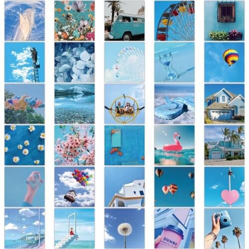 62PCS Beautiful Sky Blue Poster Landscape Stickers To DIY Stationery Suitcase Luggage Laptop Notebook Guitar Decal Sticker