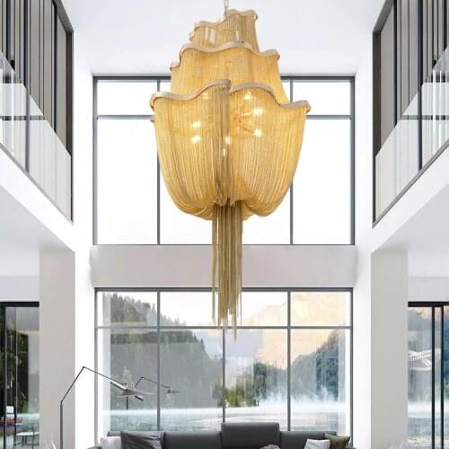 Luxury Chain Saircase Chandelier Modern Cristal Hanging Lamp For Living Room Lobby LED Gold/Silver Light Fixtures Chain Lustre