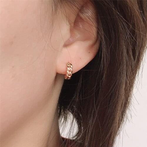 Trendy Gold Color Plating Cute Small Chain Shape Hoop Earrings For Women Girl Unique Chunky Basic Modern Jewelry Accessory