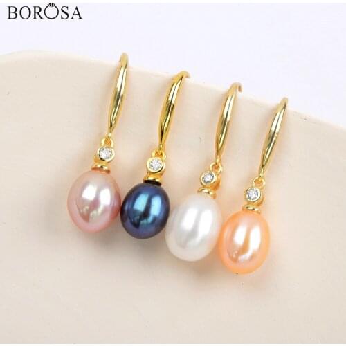 BOROSA Retro CZ Natural Water Drop Pearl Earring Baroque Pearl Dangle Earrings Women Wedding Jewelry WX1367