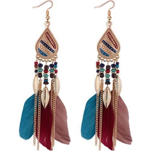 Fringe Earrings Korean Retro Temperament Water Drop Feather Long Earrings Original Personality Ethnic Wind Earrings Friends Gift