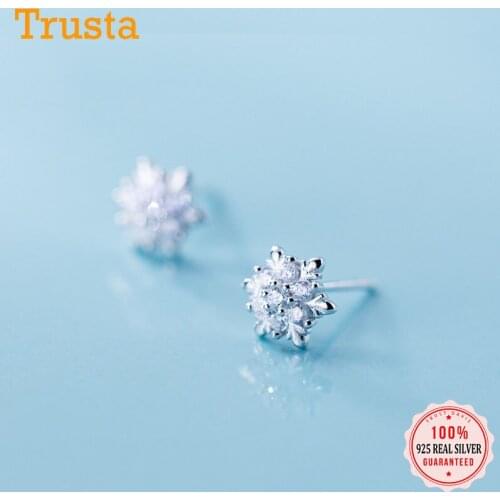 TrustDavis Genuine Fashion 925 Sterling Silver Sweet Winter Snowflake CZ Stud Earrings For Women Girls Kids Lady Jewelry DB1018