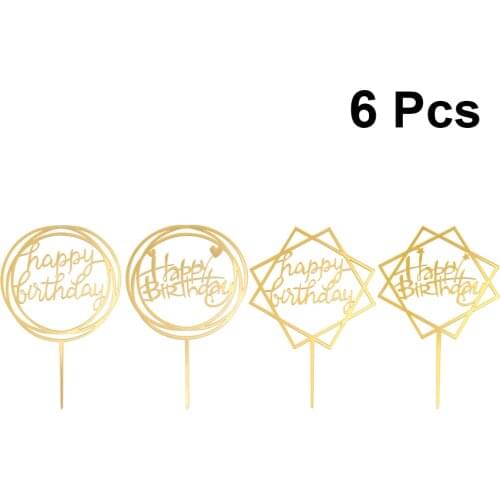 6 Pcs Happy Birthday Cake Topper Acrylic Cake Fruit Picks Decoration For Birthday Party Wedding Supplies