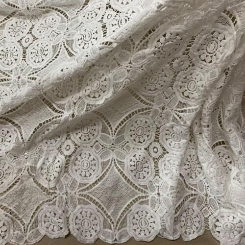 High Quality White African Embroidery Water soluble Milk Silk Lace Fabric/Guipure Cord Lace Fabric Nigerian Wedding Party Dress