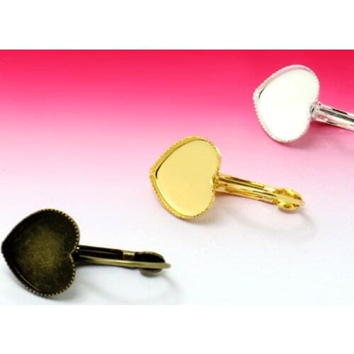20pcs 12mm Earring Hooks Love Heart Antique Bronze Cabochon Cameo Tray Settings Earring Blank Base Supplies for Jewelry Making