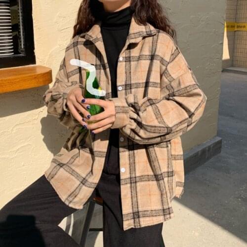 2021 Women Blouses Turn-down Collar Spring Shirts 4 Colors Chic New Plaid All-match Batwing-sleeve Loose Harajuku Female Outwear