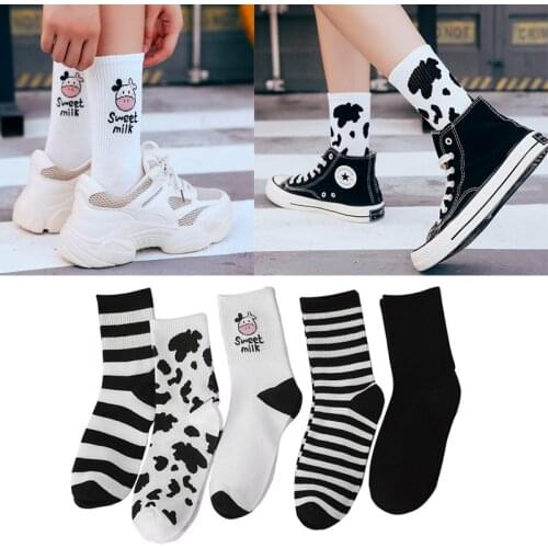 Korean Style Women Cute Socks White Streetwear Cow Socks Funny Fashion Street Socks Harajuku Sailor Moon 2020 Trend Long Socks