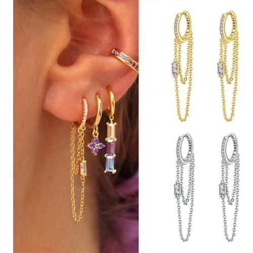 ORSA JEWELS 925 Sterling Silver Long Line Drop Earrings for Women Jewelry Brincos Clear Crystal Zirconia Earring Hoop EQE33