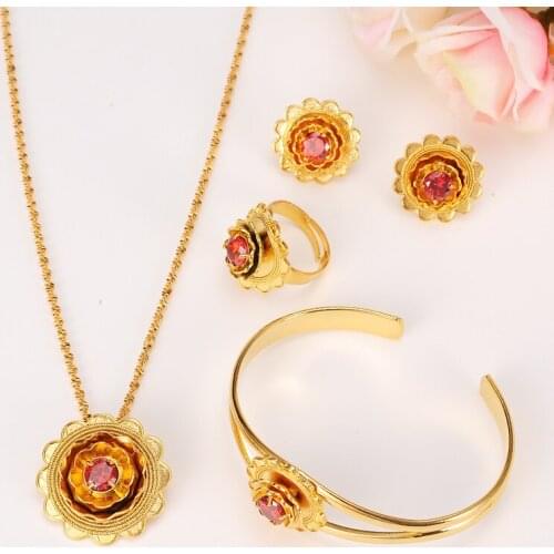 Bangrui Ethiopian Bridal Jewelry sets Gold Color Africa Women Trendy Flowers Style Wedding Gift,Arab Dubai Gift