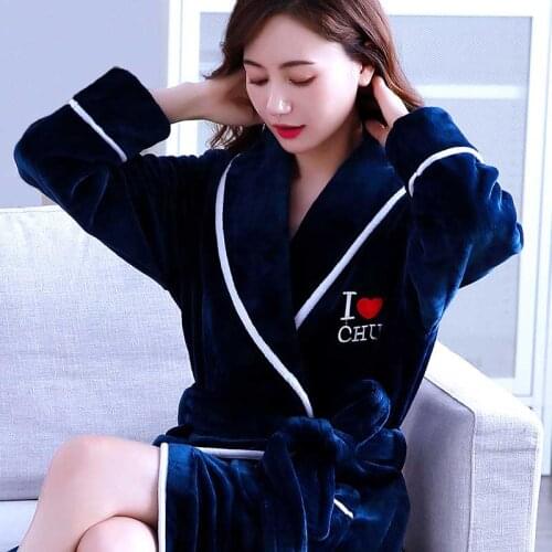 Women Winter Long Flannel Bathrobe Lovers Kimono Warm Bath Robe Night Robes Bridesmaid Dressing Gown Coral Fleece Men Sleepwear