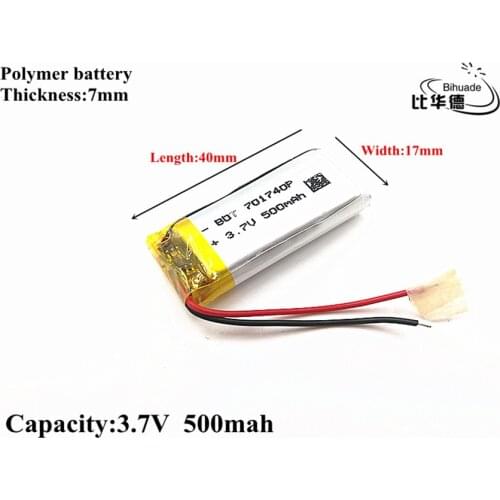 1pcs/lot 3.7V 500mAH 701740 Polymer lithium ion / Li-ion Rechargeable battery for DVR,GPS,mp3,mp4