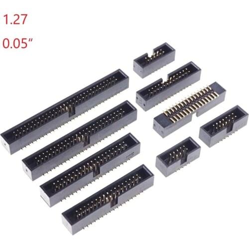 10 pcs 0.050" 1.27 mm Box Header Dual Row Position 8 10 12 14 16 20 26 30 34 40 50 60 Pin SMT SMD Vertical PCB Solder