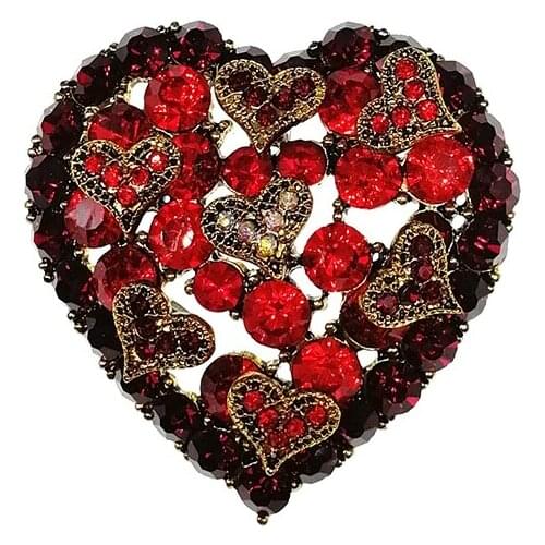 10pcs/lot Red Rhinestone Crystal Valentine Heart Pin Brooch Fashion Jewelry Wedding Brooch For Ladies