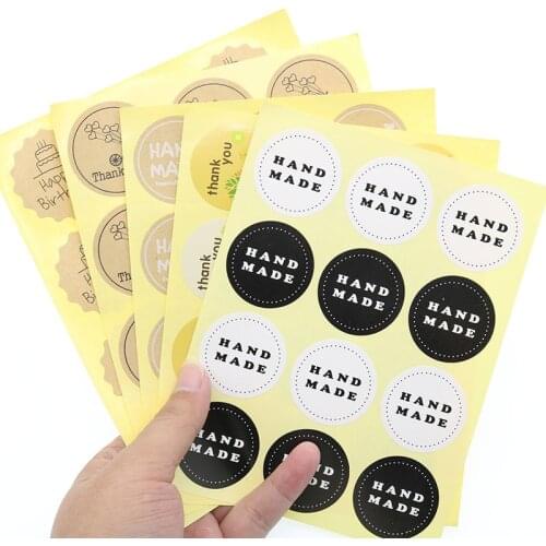 120pcs / 10 Sheets Round Label Sealing Stickers Bicycle Love Kraft Paper Happy Birthday Biscuit Bag Decoration Sealing Stickers