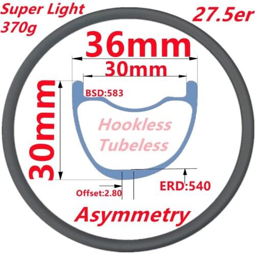 27.5ER/650B MTB Carbon Rims Hookless Wheel Rim Mountain Bicycle Disc Carbon Rim Brake Asymmetric Carbon Rim