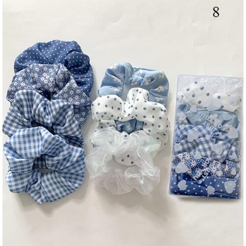 5/6/7/8 Pcs of Set Elegant Striped Plaids Printed Scrunchies Pack Gum Girls Silky Women Hair Band Hair Ties Rope Rubber Band