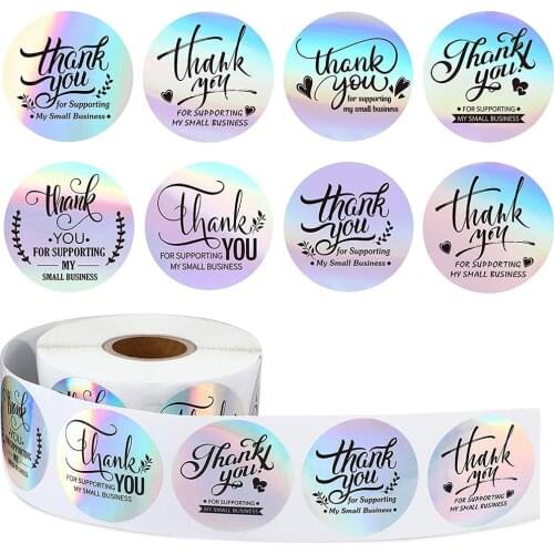 500pcs/ Roll Thank You for Your Order Stickers Paper Rainbow Laser Silver Adhesive Shipping Mail Labels Thank You Label Sticker