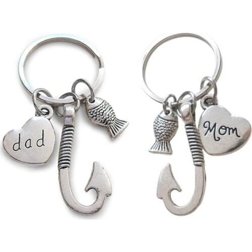 Love Dad Mom Peach Heart Shaped Mom and Dad Key Ring Peach Heart Shaped Keychain Gift