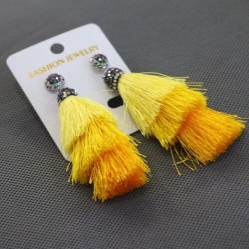 Cingesto 2017 Fashion Orange Three Tiered Tassel Rope Fan Festival Tassel Earrings, BOHO Drop Earrings Gypsy Wholesale Jewelry