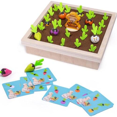 Kids Wooden Memory Board Game Sorting Puzzle Carrots Harvest Developmental Toys Parent-child Interactive Educational Games Gifts