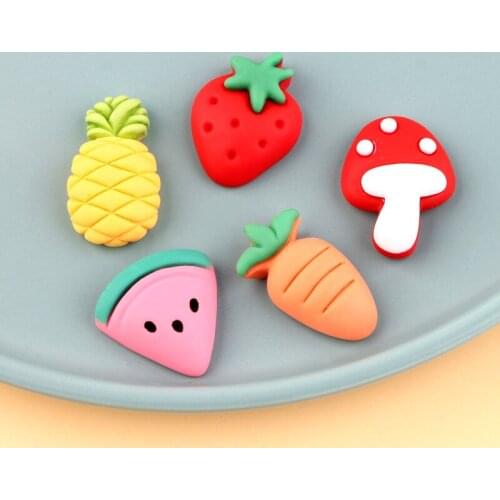 DIY Jewelry Findings Resin Cabochon 10pcs Kawaii Fruit Strawberry Pineapple Watermelon Mushroom Carrot Cameo Patch Beads 16*28mm