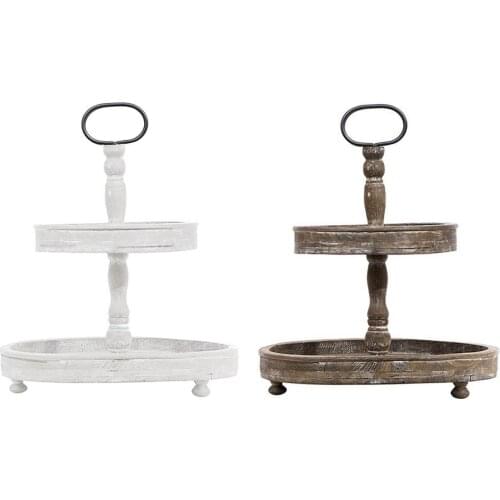 Retro Do The Old Style 2-layer Round Wooden Pallet Home Double Layer Pastry Tray Restaurant Buffet Food Tray Cake Display Stand