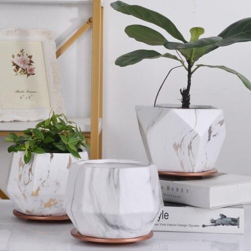 European Style Desktop Square Ceramic Flowerpot Art Living Room Succulents Marble Pattern Flower Pot Home Decoration Accessories
