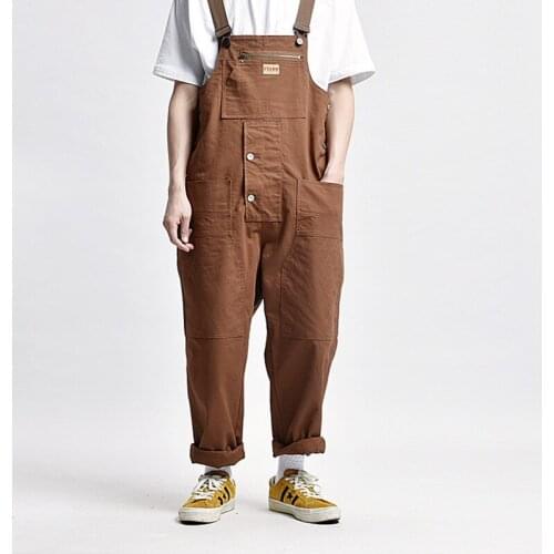 2021 Overalls Men Street Japanese Jumpsuits Mens Cargo Work Rompers Pants Casual Rompers Male Loose Hip Hop Baggy Bib Trousers