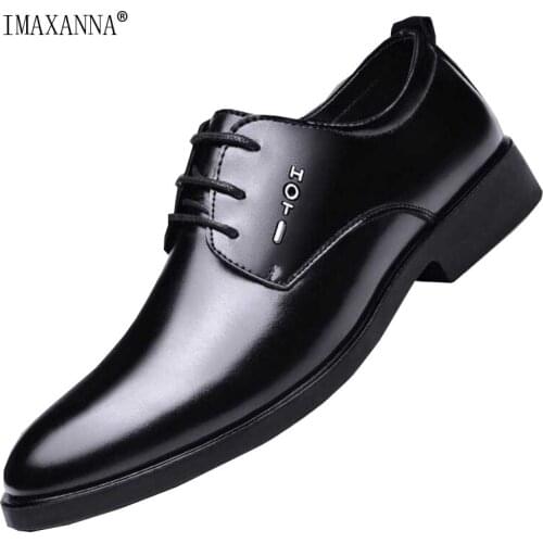 IMAXANNA lace-up mens leather shoes sharp corners simple mens elegant brand daily luxury design business formal shoes