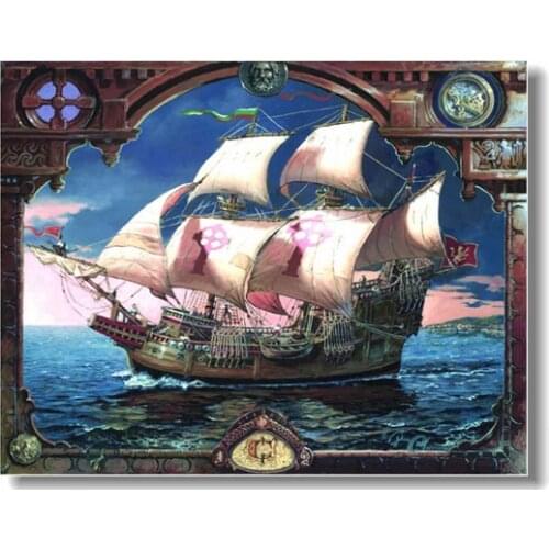 Sailing Big Sailboat Embroidery Sea Scenic Needlework Crafts 14CT Unprinted Cross Stitch Kits Art DIY Quality Handmade Decor