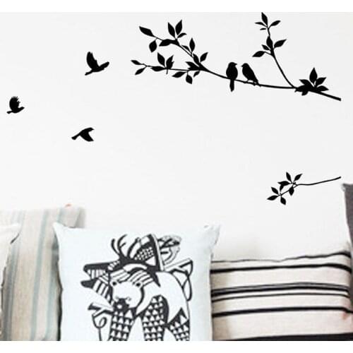 New Cute Tree Birds Wall Sticker For Kids Bady Rooms Black Birds On Tree Branch Tree Sticker Home Decor Living Room Wall Decals