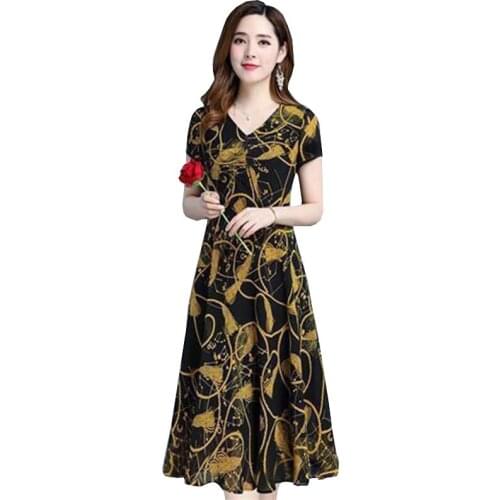 New Style Fashion Women Summer Dress Casual Office Plus size Loose Dresses Sexy V-neck Short sleeve Printed Vestir Female OK648