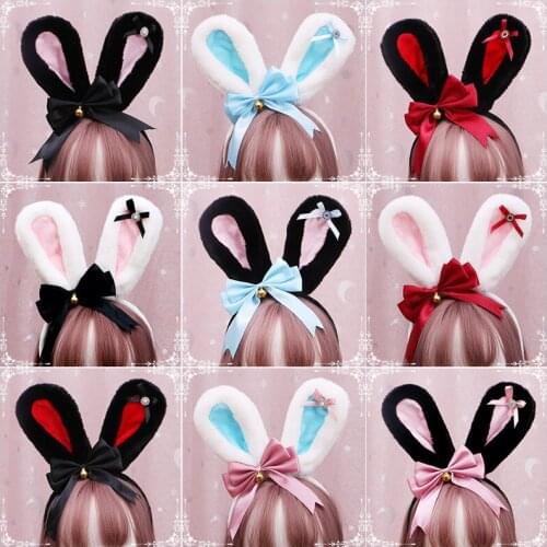 Gothic Lolita Cosplay Headband Plush Long Rabbit Bunny Ears Anime Hair Hoop Japanese Princess Sweet Lolita Headwear
