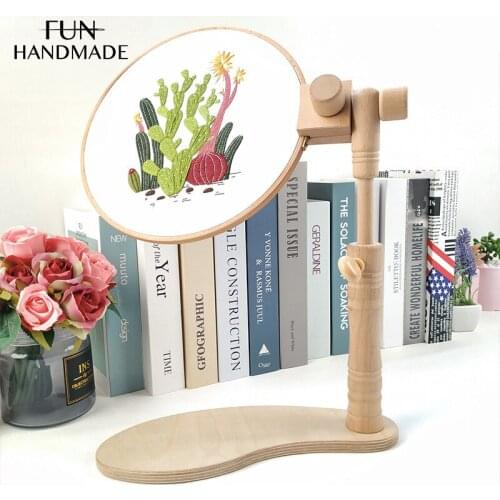 DIY Cross Stitch Embroidery Stand Durable 360 Degree Rotation Hoop Adjustable Height Hand Work Rack Wooden Sewing Tool