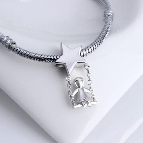 100% 925 Sterling Silver Swing Baby Charm Star Beads Fit Pandora Bracelets Pendant Fashion Jewelry for Women Gifts Free Ship