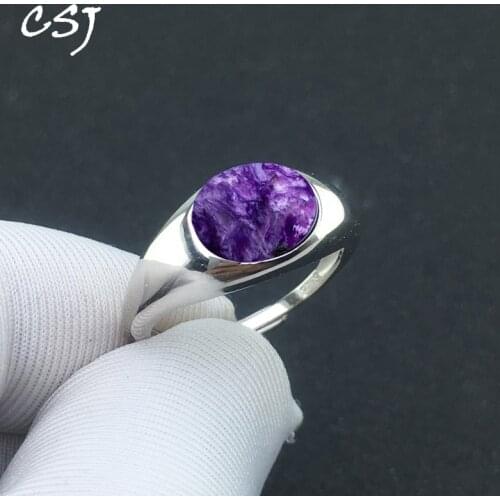 CSJ Elgant Natural Charoite Rings 925 Sterling Silver Fine Jewelry For Women Wedding Engagment Party For Gift