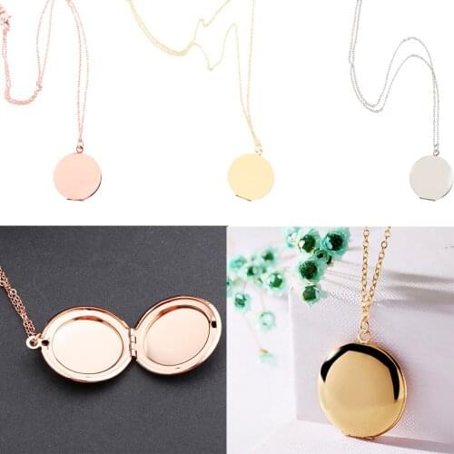 Blank Round Shape Pendant Tag Photo Frame Locket Memorial Men Women Necklace