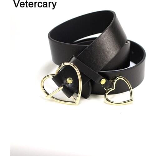 New Fashion PU Leather Belts for Women Waist Belt silver Metal Heart Waistband Causal Female black cute Strap Golden Buckle girl